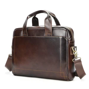 Custom Men’s Genuine Leather Classic Soft Laptop Briefcase Business Handbag High Quality Waterproof Polyester Lining Zipper