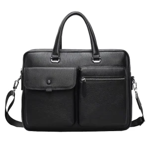 Custom Men’s Genuine Leather Luxury Portable Laptop Briefcase Top Layer Cowhide Zipper Closure Business Travel Messenger