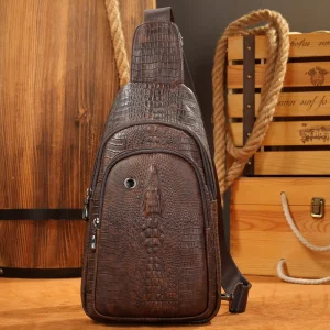 Custom Men’s Genuine Leather Vintage Chest Bag with Waterproof Zipper Closure Large Capacity