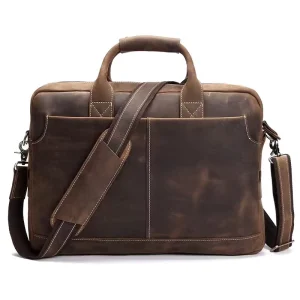 Custom Men’s Genuine Leather Waterproof Durable Zipper Soft Business Laptop Shoulder Bag Large Capacity Luxury Retro
