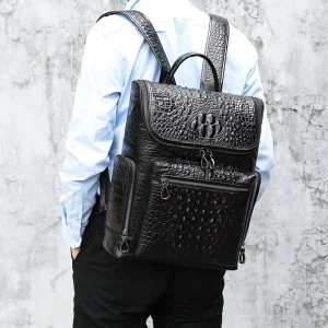 Custom Men’s Leather Back Pack Portable Travel Bag Pack with Polyester Lining Waterproof Zipper Closure 17 Inch Laptop Backpack