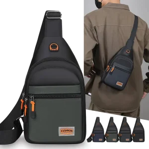 Custom Men’s Nylon Sling Backpack with Reflective Oxford Polyester Waterproof and Zipper Closure Side Chest Bag
