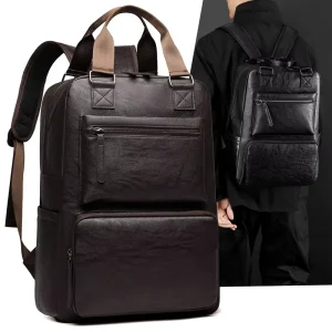 Custom Men’s PU Leather Computer Business Bag Fashion Large Capacity Travel Backpack Waterproof Laptop Bag 15.6 Inch Backpack