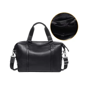 Custom Men’s Premium Leather Briefcase Vintage Luxury Style Black Sling Office Bag with Waterproof Feature for Business Travel