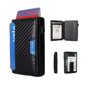 Custom Men’s Slim Metal Card Money Clip Lightweight Business Wallet RFID Protection Microfiber Plain for Credit Cards