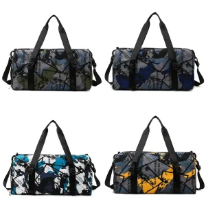 Custom Men’s Sports Duffel Bag Polyester Oxford Waterproof String Closure Dry Wet Separation Travel Gym Weekend