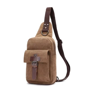Custom Men’s Travel Chest Bag Washed Canvas PU Crossbody Messenger Bag Outdoor Portable Sling Bag Chest Pack