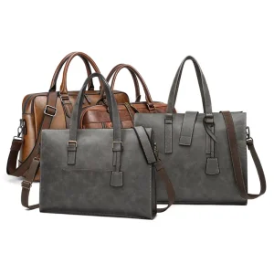 Custom Men’s Vintage Style Tote Crossbody Handbag Horizontal PU Leather with Zipper Closure Water Proof and Polyester Lining