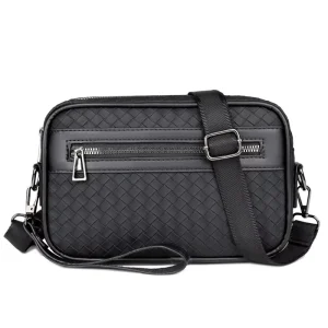 Custom Men’s Waterproof Geometric Crossbody Sling Messenger Bag PU Leather Chains Fashion Outdoor Sports Travel Side Zippered
