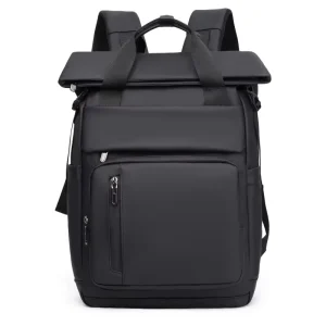 Custom Men’s Waterproof Rolltop Laptop Backpack Oxford Material High School Student Work Travel Bag with USB Anti Theft Features