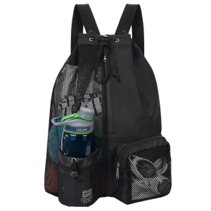 Custom Men’s Women’s Gym Drawstring Backpack with Wet Pocket Net Mesh Waterproof Logo Swimming Beach Bag