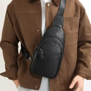 Custom New Fashion Men’s Genuine Leather Waterproof Chest Bag Zipper Closure Retro Messenger Style Summer Crossbody Shoulder