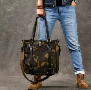 Custom Nylon Canvas Men’s Tote Bag Portable Vintage Messenger Bag YKK Zipper Premium Camouflage Pattern Candy Shoulder Bag