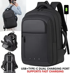 Custom OEM Business Ergonomic Laptop Backpack 17 Inch Waterproof Leather USB Type C Office Travel Men Anti theft Soft School Bag