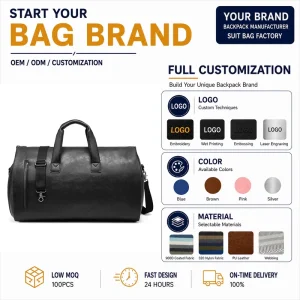 Custom OEM Waterproof Black PU Leather Large Carry on Bag Travel Tote Duffel Bag for Men