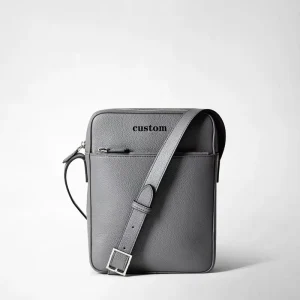 Custom Oem Odm Grey Soft Full Grain Leather Crossbody Bag for Men with Zipper