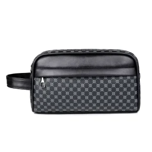 Custom PU Leather Business Bag Luxury Handbag Wrist Bag Waterproof Wear Resistant Geometric Design Men Clutch Bag