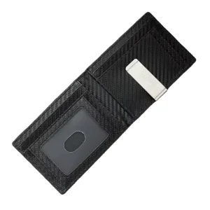 Custom Personalized Slim RFID Blocking Card Holder Short Bifold Carbon Fiber Leather Money Clip Wallet for Men