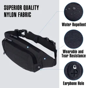 Custom Polyester Fanny Pack for Hiking Travel and Running Waist Jogging Bag Headphone Hole Money Belt Accessory Zipper Closure