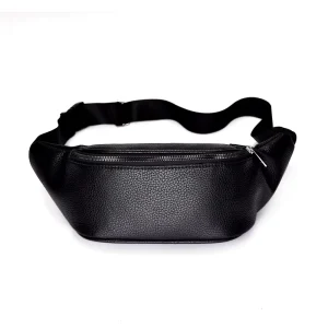 Custom Portable Men’s Black PU Leather Waist Bag Fanny Pack