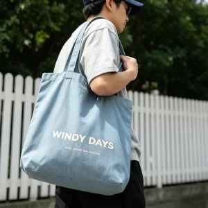 Custom Premium Organic Cotton Men’s Daily Work Shoulder Bag Library Book Shopper Thick Fabric Embroidered Round Canvas Tote Bag