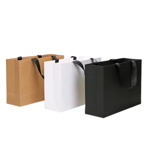 Custom Print White Kraft Paper Tote Bag Kraft Paper Packaging Bag with Handle