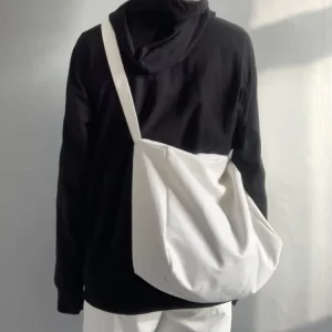 Custom Printed logo Large Capacity Men’s Crossbody Single Shoulder Bag Recycled Ec friendly Cotton Canvas Book Bag White Black