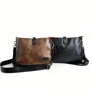 Custom Private Label Men’s Shoulder Bags Crossbody Large Capacity PU Leather Sling Bags Retro Messenger Purse for Business