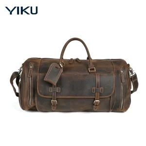 Custom Pu Leather Men Travel Bag Sports Gym Bag Large Capacity Weekend Overnight Luggage Travel Duffle Bag for Men