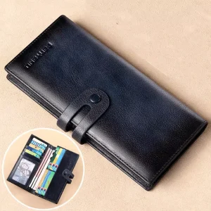 Custom RFID Blocking Genuine Leather Long Wallet for Men Tri Fold Business Pop up Credit Card Holder with Coin Pocket