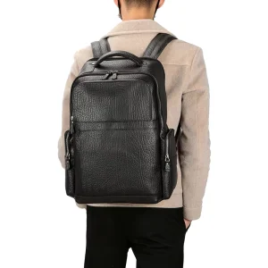 Custom Real Cowhide Black Leather Backpack for Men Business Laptop Waterproof Customized Logo Travel Backpack
