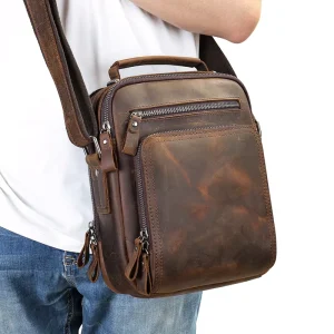 Custom Retro Crossbody Bags Crazy Horse Leather Waterproof Single Shoulder Bags for Men Genuine Leather Business Messenger Bags