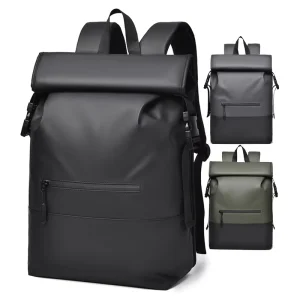 Custom Rolling Top Fashion Waterproof PU Men’s Business Laptop Backpack Large Capacity School Knapsack Backpack