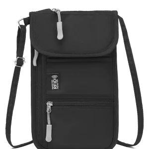 Custom Shoulder RFID Blocking Phone Bag, Portable Document Passport Crossbody Bag, Neck Hanging Passport Bag