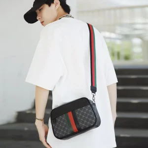 Custom Single PU Leather Sling Crossbody Shoulder Bag Men’s Waterproof Geometric Pattern
