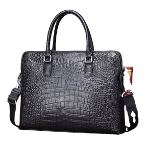 Custom Stylish Durable Men’s Brown Crocodile Textured Genuine Leather Office Briefcase Business Laptop Shoulder Bag