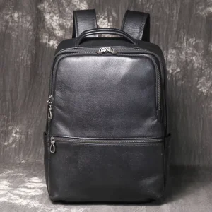 Custom Top Layer Cowhide Leather Backpack Men Business Work Commute Travel Laptop Large Capacity Knapsack