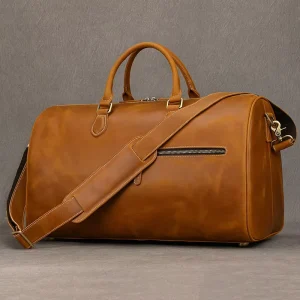 Custom Unisex Casual Genuine Leather Crazy Horse Vintage Light Weight Travel Bag Large Capacity Zipper Closure Briefcase Handbag