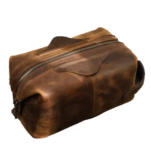 Custom Vintage Crazy Horse Genuine Leather Durable Portable Water Resistant Zipper Closure Casual Men’s Large Capacity Foreign