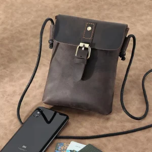 Custom Vintage Genuine Leather Waterproof Durable Lightweight Unisex Crossbody Shoulder Messenger Bag