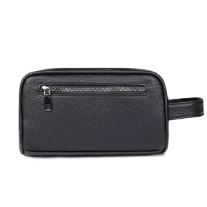 Custom Vintage Large Capacity Men’s Business Clutch Bag 7 Inch Soft PU Leather Zipper Closure