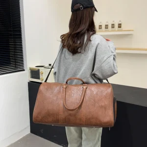 Custom Vintage Large PU Leather Waterproof Duffel Bag Old Brown Classic Distressed Personalized Design Zipper Durable Portable