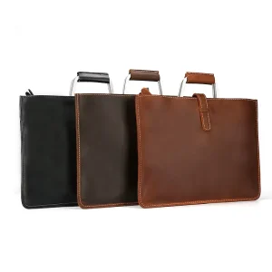 Custom Vintage Men Large Capacity Tote Shoulder Genuine Cow Leather 15Inch Laptop Bag Briefcase