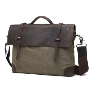Custom Vintage Style Cow Leather and Canvas Messenger Bag Men’s Travel Business Sling Bag