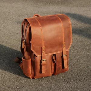 Custom Vintage Style Men’s Genuine Leather Laptop Backpack With RFID Feature Portable