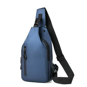 Custom Waterproof Anti-Theft Black PVC Leather Fashion Men’s Crossbody Chest Shoulder Bags USB Port Zipper Custom Logo