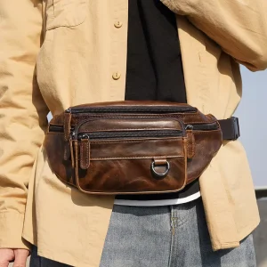 Custom Waterproof Leather Cross Body Chest Sling Bag One Shoulder Backpack Men’s Waist Bag Genuine Leather Fanny Packs