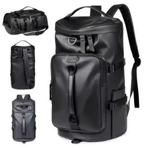 Custom Waterproof PU Leather Gym Man Business Magnetic Luxury Backpack Travel Sports Duffle Duffel Bag With Shoes Compartment