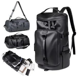 Custom Waterproof PU Leather Gym Man Business Magnetic Luxury Backpack Travel Sports Duffle Duffel Bag With Shoes Compartment