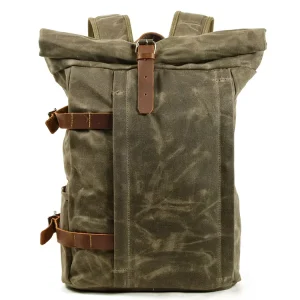 Custom Waterproof Vintage Men’s Backpack Casual Batik Canvas with Leather Buckle Rucksack Travel Backpacks